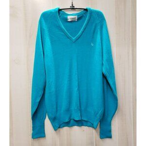 Vintage Christian Dior Mens V-Neck Sweater, Turquoise, M, Orlon Acrylic USA Made
